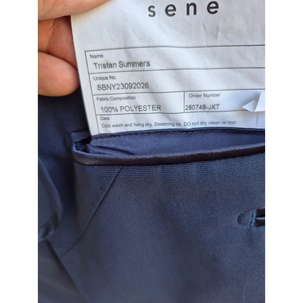 Sene Mens Navy Blue Custom Tailored Two Button Blazer Sport Coat‎ Jacket Sz 38 S